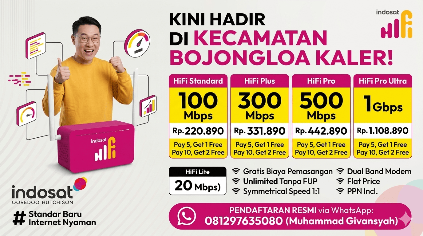Jasa Pasang Indosat Hifi Kecamatan Kecamatan Bojongloa Kaler