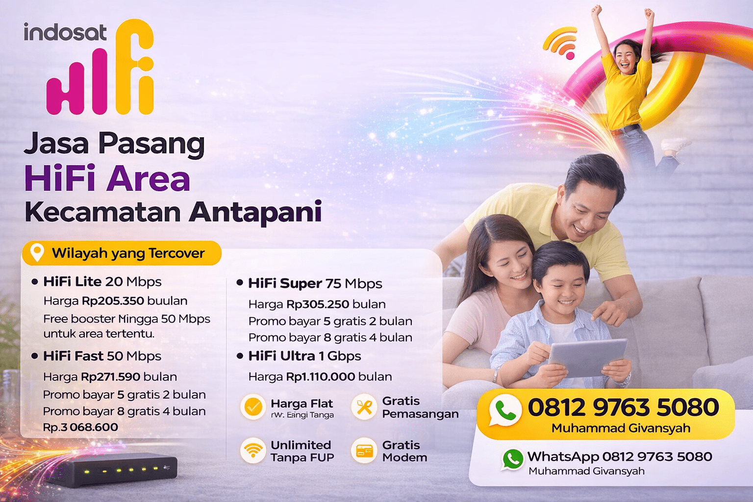Jasa Pasang Indosat Hifi Kecamatan Antapani