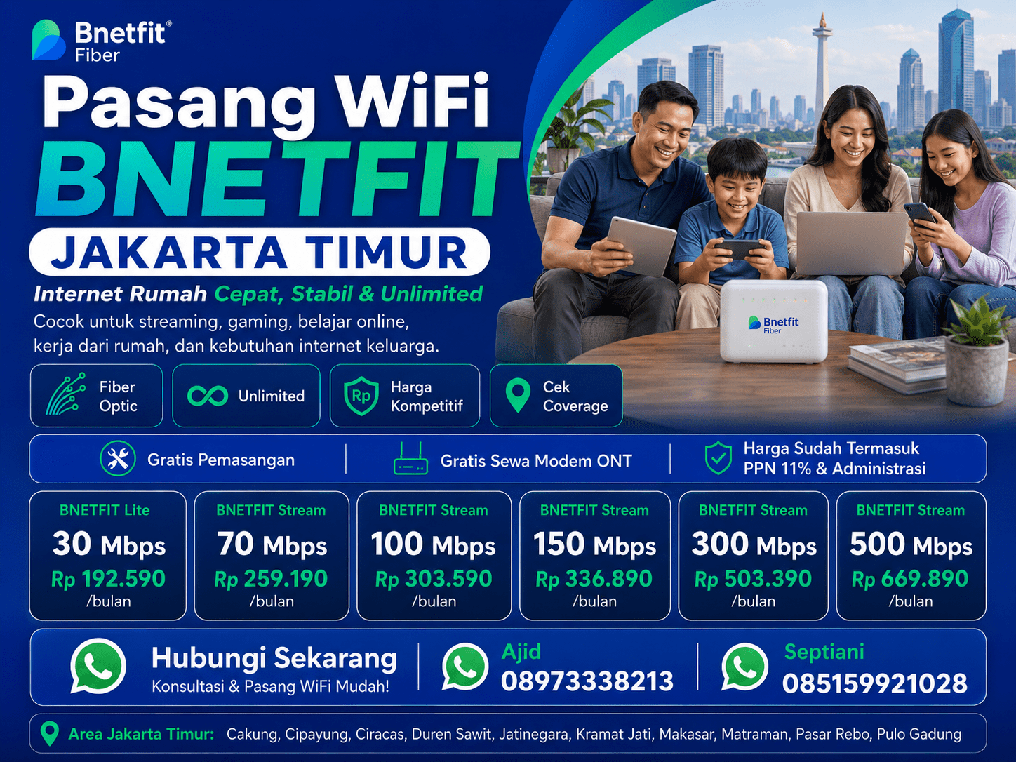 Pasang WiFi BNETFIT Jakarta Timur