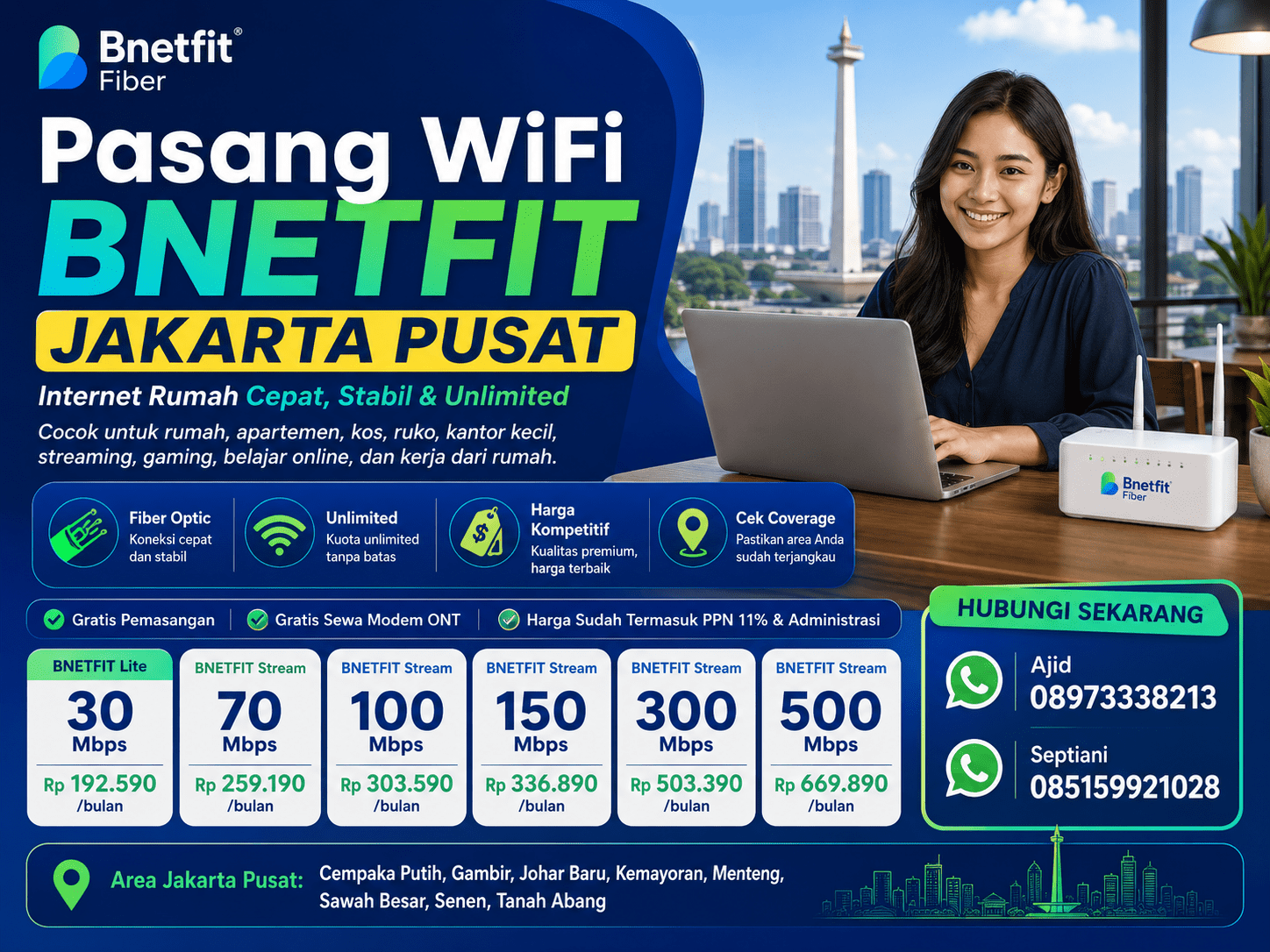 Pasang WiFi BNETFIT Jakarta Pusat