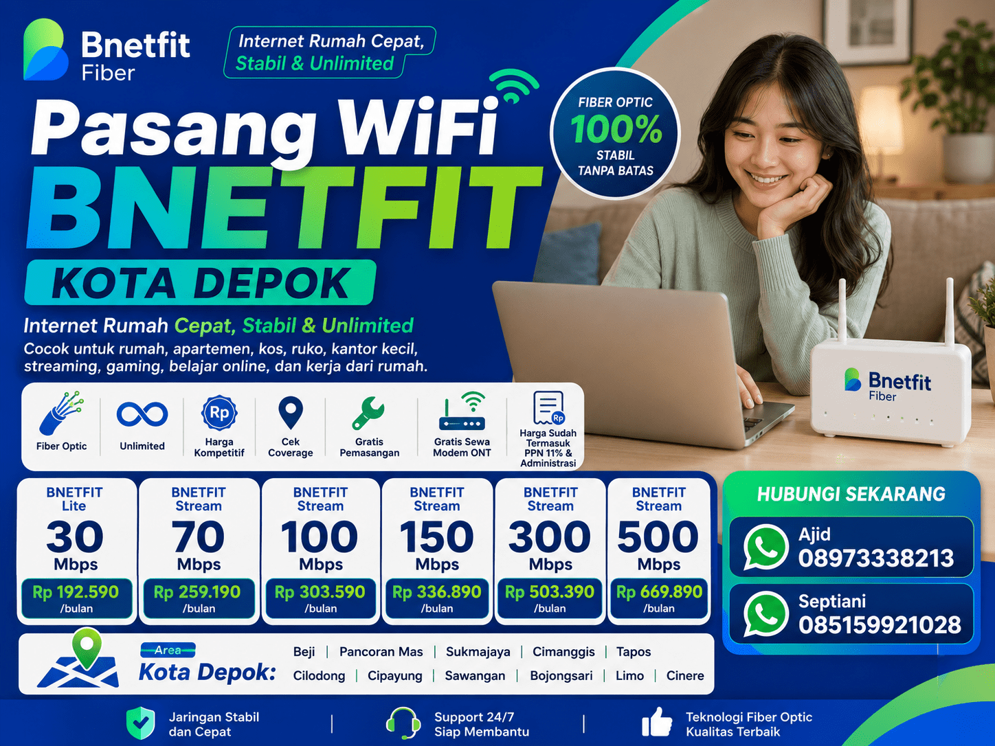 kontak pendaftaran BNETFIT Kota Depok?