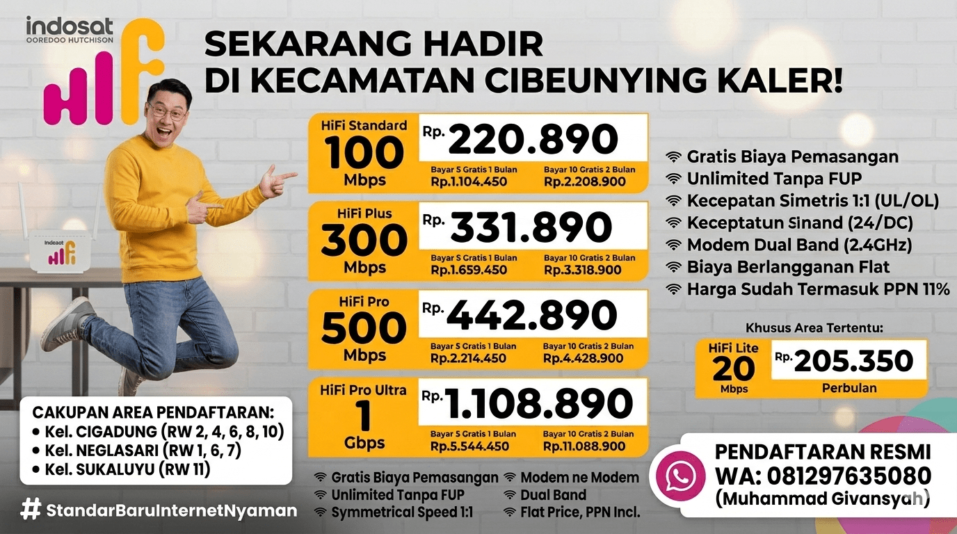 Jasa Pasang Indosat Hifi Kecamatan Cibeunying Kaler