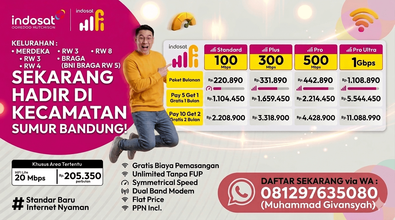 Jasa Pasang Indosat Hifi Kecamatan Sumur Bandung